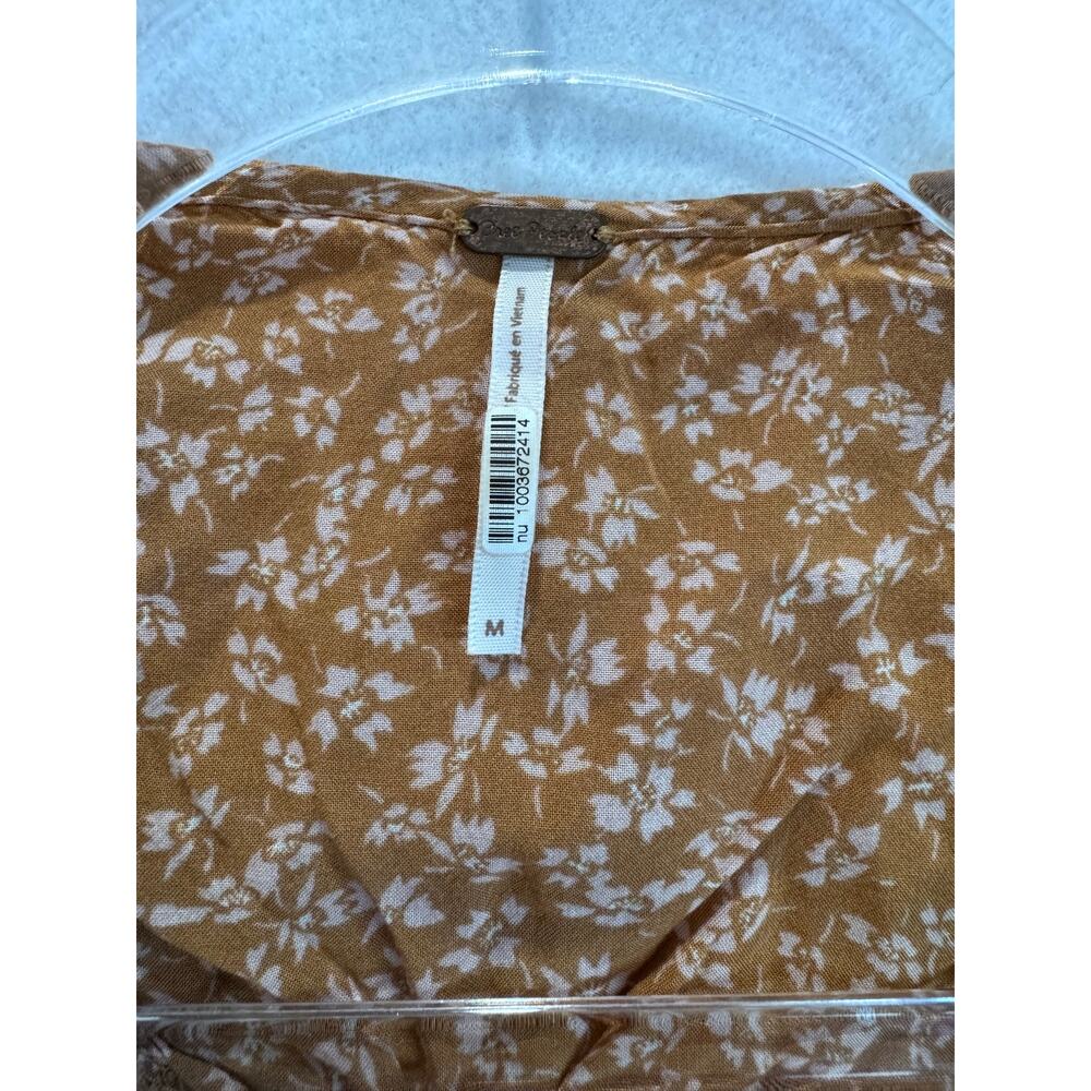 Free People Floral Mini Dress Boho Peasant adjustable pockets M cottagecore - Picture 4 of 9
